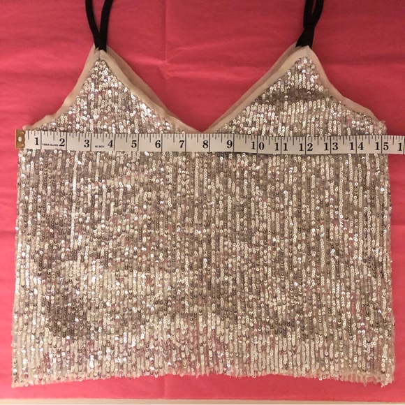 Gianni Bini Mini Silver Sequin Cropped Tank Top. XS - Picture 7 of 11